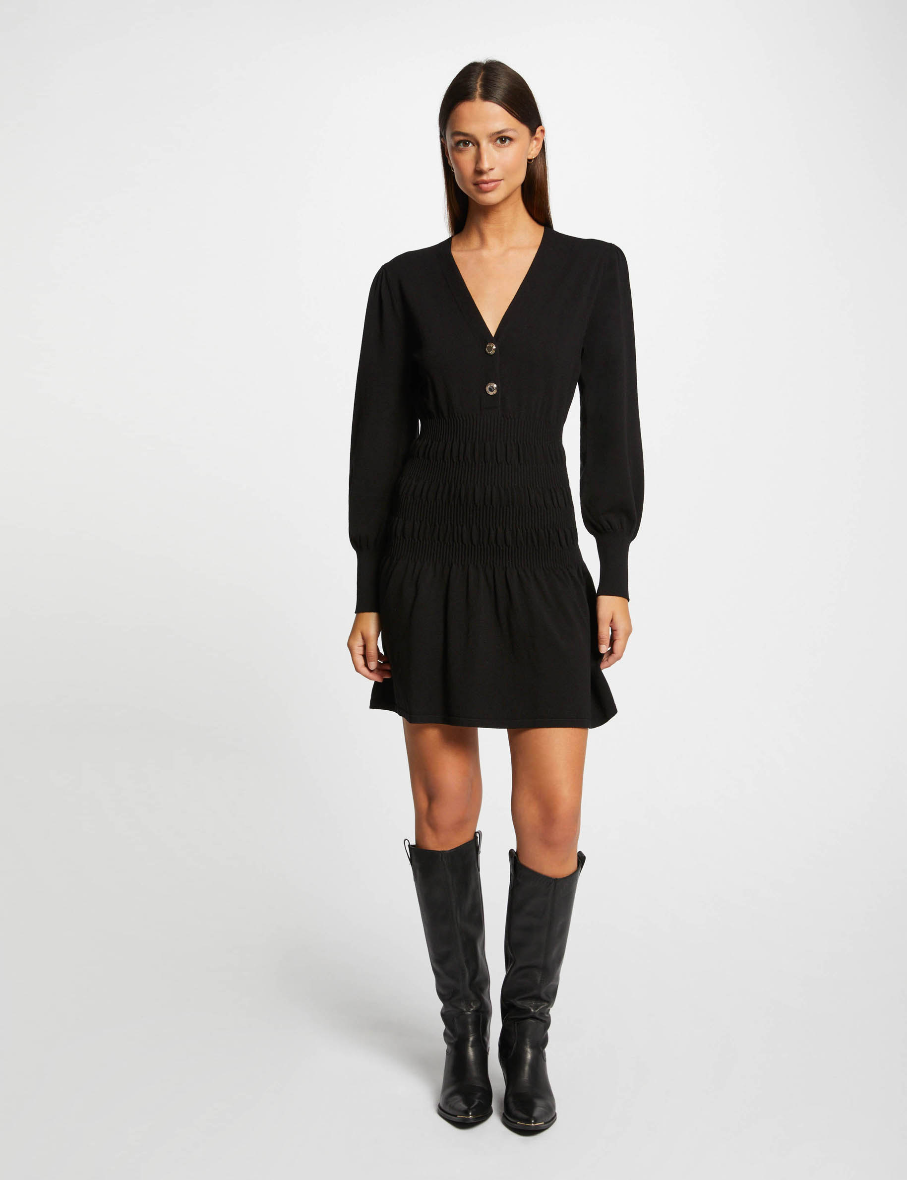 Robe Pull Patineuse Col En V Noir Femme Morgan