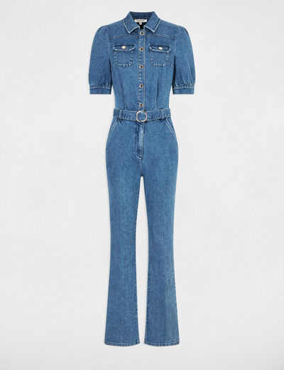 Lange denim jumpsuit jean stone vrouw