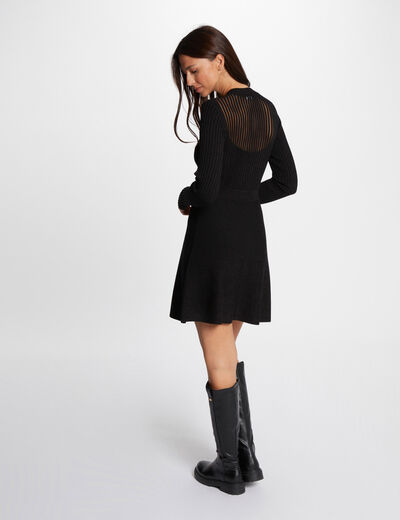 Robe tricot courte trapèze noir femme