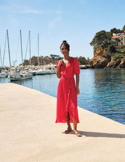 Robe longue portefeuille orange foncé femme