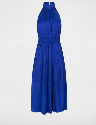 Lange getailleerde jurk bleu electrique vrouw