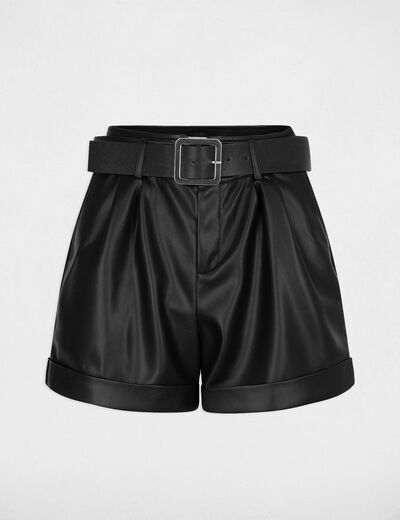 Short ajusté simili cuir noir femme