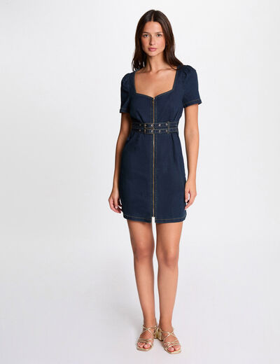 Robe courte ajustée en jean jean brut femme