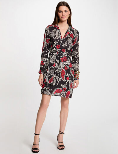 Robe courte droite imprimée noir femme