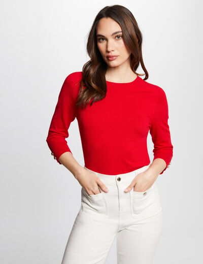 Pull col rond manches 3/4 rouge femme