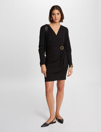 Robe courte ajustée drapée noir femme