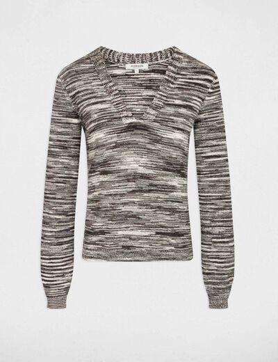 Pull manches longues col en V noir femme