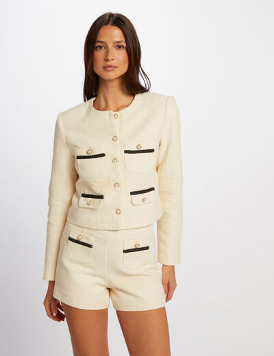 Veste boutonnée tweed ecru femme