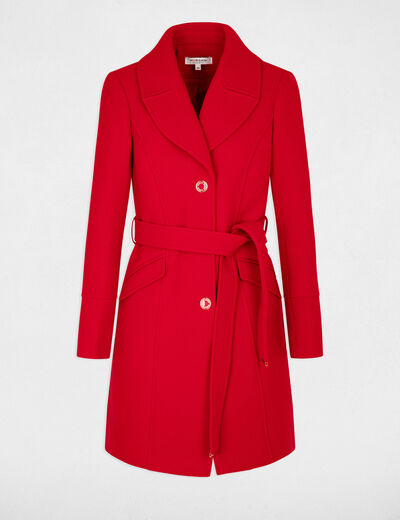 Manteau long ceinturé rouge femme