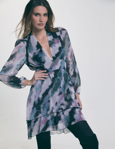 Robe courte cintrée imprimée multicolore femme