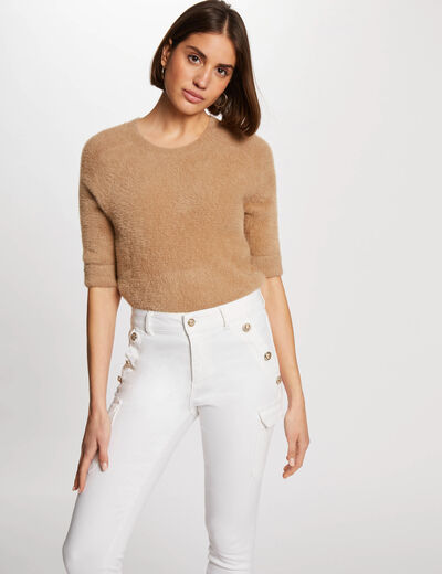 Pull manches courtes camel femme