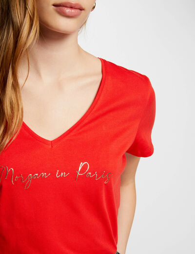 T-shirt à inscription rouge femme