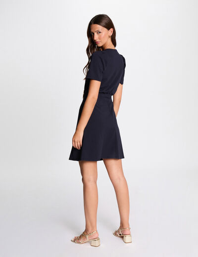 Robe courte cintrée drapée marine femme