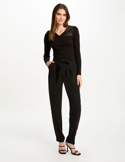 Pantalon ajusté taille haute noir femme