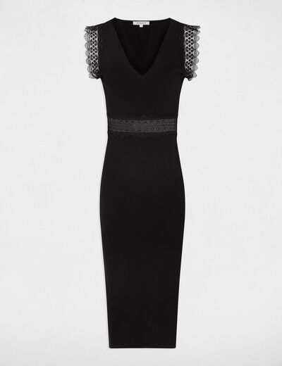 Robe tricot longue ajustée noir femme