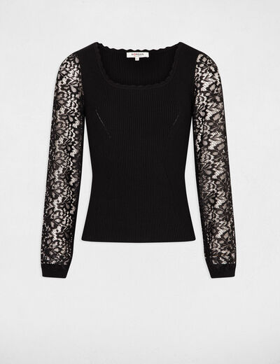 Pull manches en dentelle noir femme