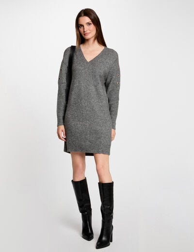 Robe tricot droite à oeillets gris anthracite femme