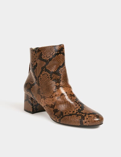 Bottines python à talons beige femme