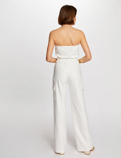 Lange strapless jumpsuit ecru vrouw