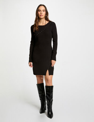 Robe tricot courte ajustée noir femme