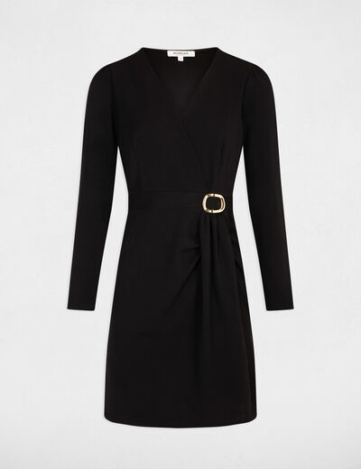 Robe courte ajustée drapée noir femme
