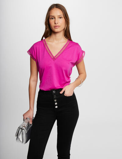 T-shirt manches courtes rose fonce femme