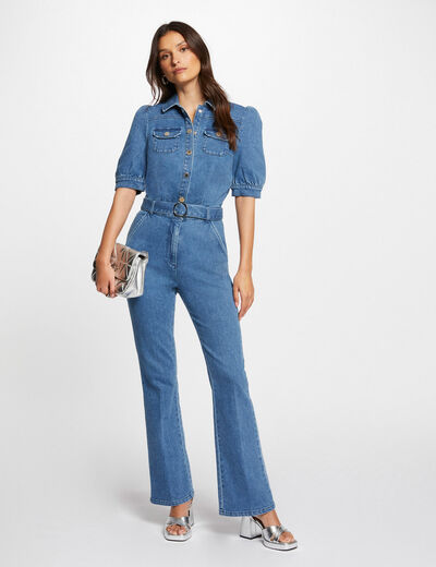 Lange denim jumpsuit jean stone vrouw