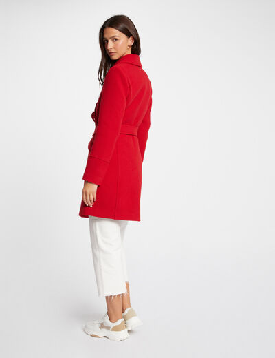 Manteau long ceinturé rouge femme