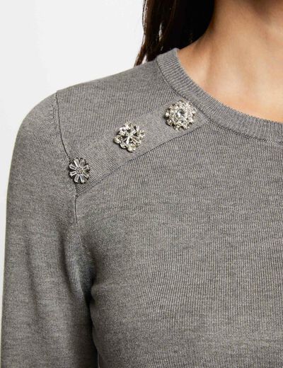 Pull manches longues à boutons gris anthracite femme