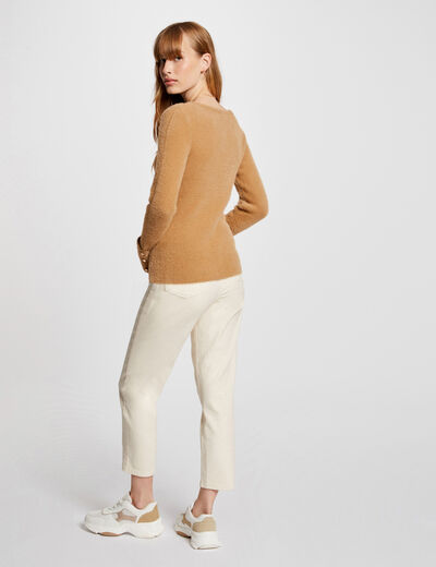 Pull manches longues maille duveteuse camel femme