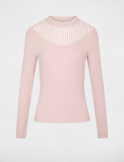 Pull manches longues col montant rose clair femme