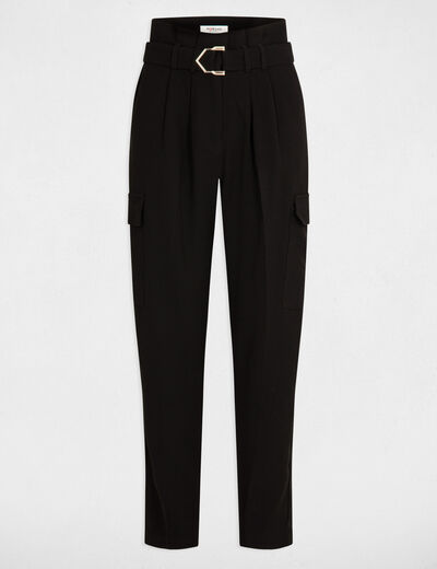 Pantalon carotte ceinturé noir femme