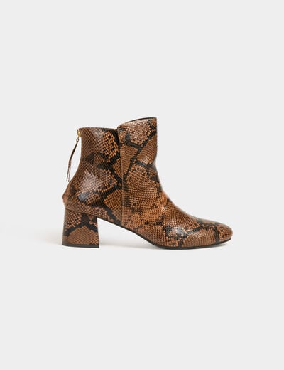 Bottines python à talons beige femme