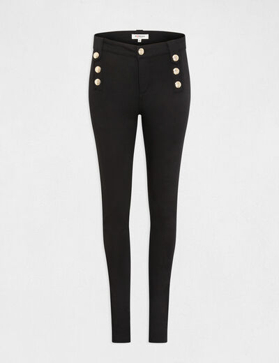 Skinny broek met sierknopen zwart vrouw