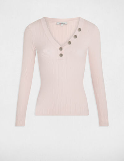 Pull manches longues boutons rose femme