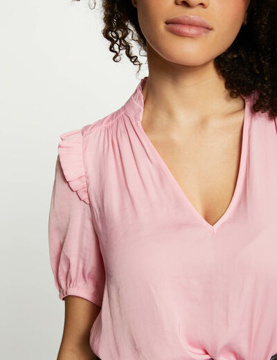 V-hals blouse met ruches medium roze vrouw