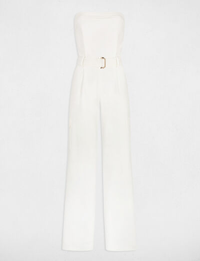 Lange strapless jumpsuit ecru vrouw