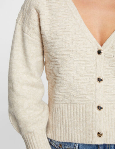 Cardigan met lange mouwen en V-hals beige vrouw