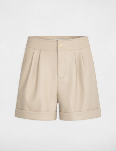 Short ajusté simili cuir beige femme