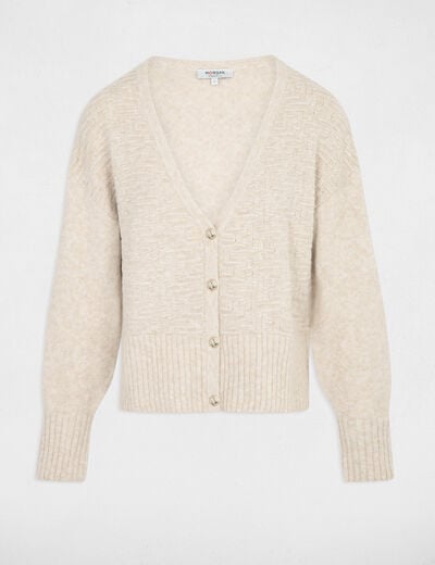 Cardigan met lange mouwen en V-hals beige vrouw