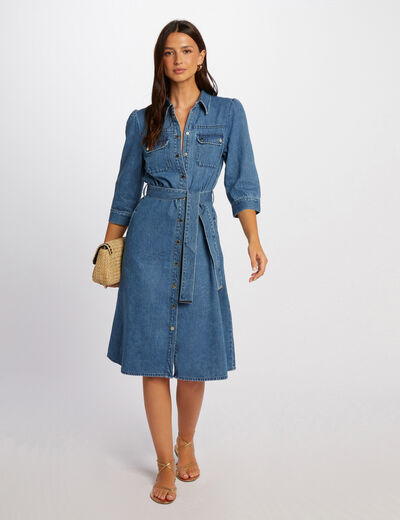 Robe chemise trapèze en jean jean stone femme