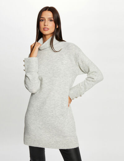 Rechte sweaterjurk met coltrui mediumgrijs vrouw
