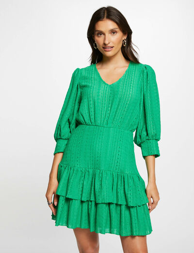 Robe courte évasée brodée vert femme