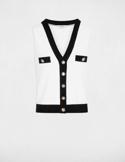 Gilet sans manches col en V ecru femme