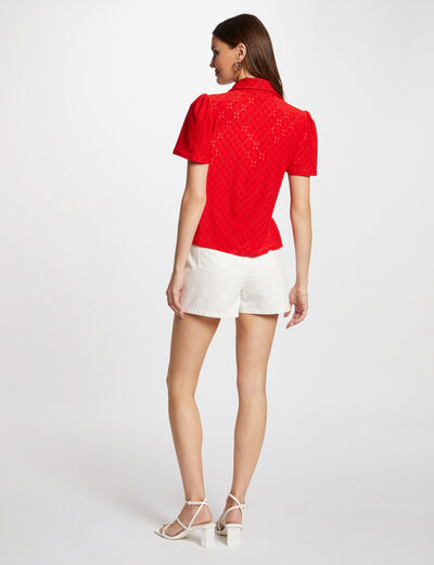 T-shirt manches courtes brodé rouge femme