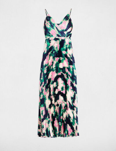 Lange geplooide jurk met print meerkleurig vrouw