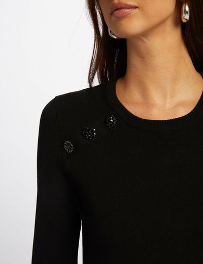 Pull manches longues à boutons noir femme