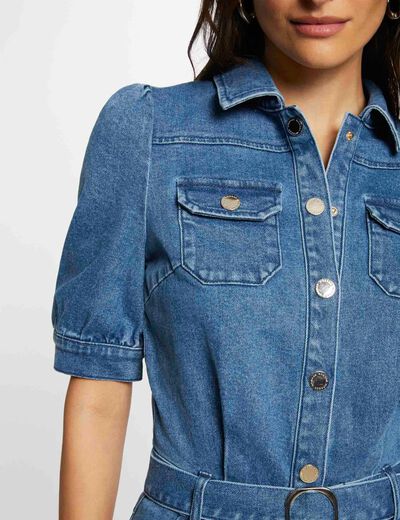 Lange denim jumpsuit jean stone vrouw