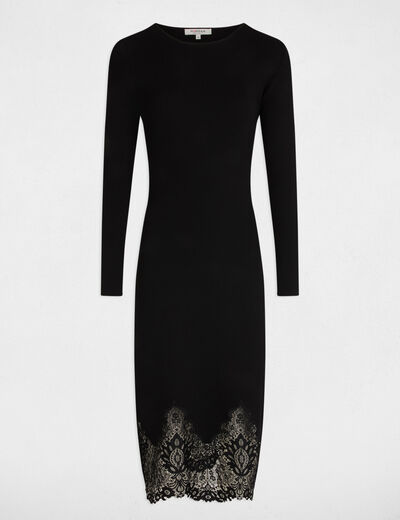 Robe tricot midi ajustée noir femme