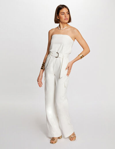 Lange strapless jumpsuit ecru vrouw